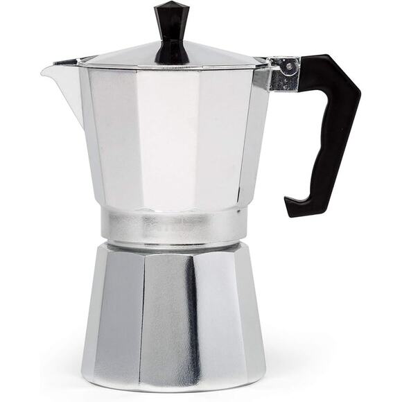 Sleek Silver Stovetop Espresso Maker with Black Handle - Picture 1 of 3